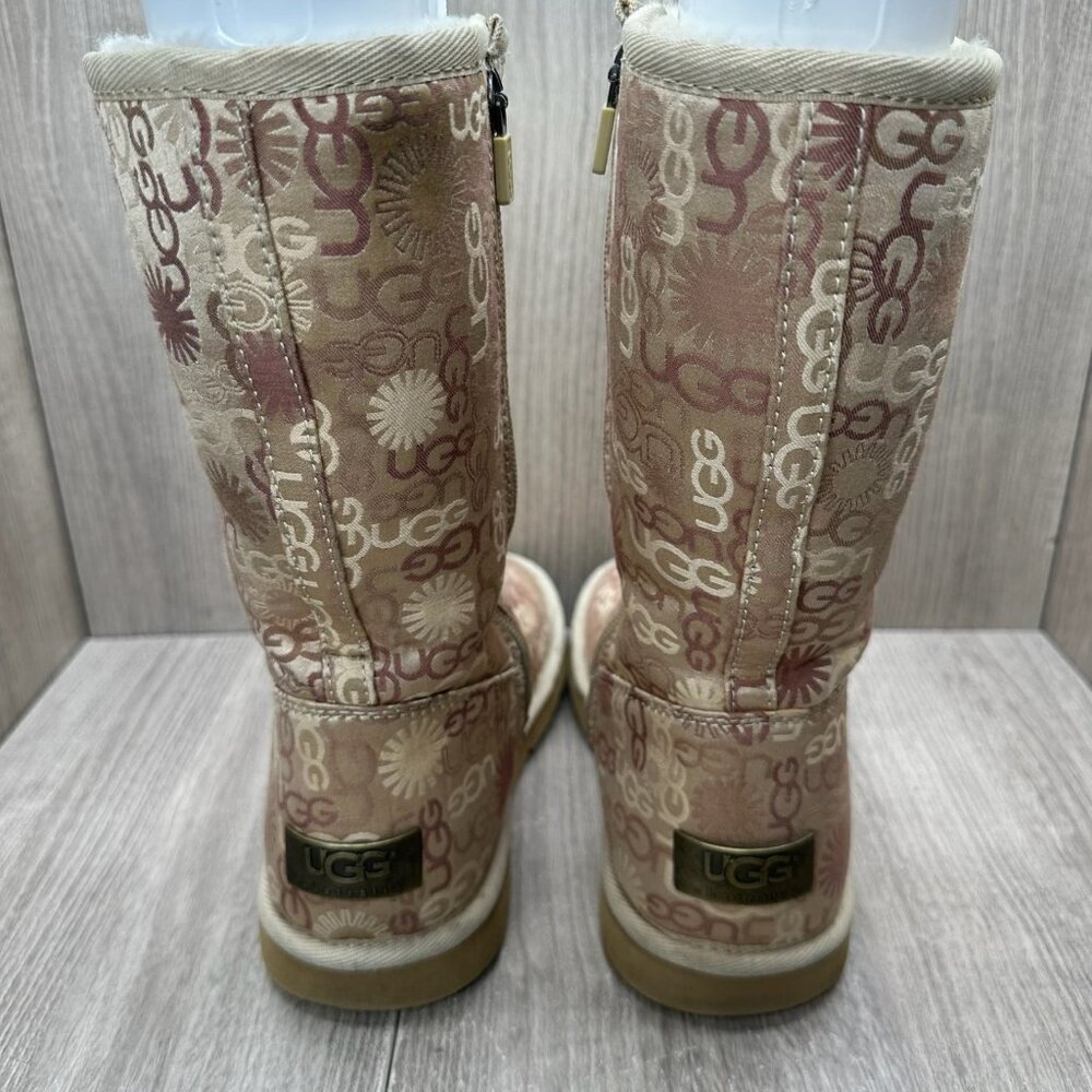 UGG 5515 Tall Winter Boots Womens 6 Lined Monogram Logo Zip Tan Beige - Picture 10 of 12